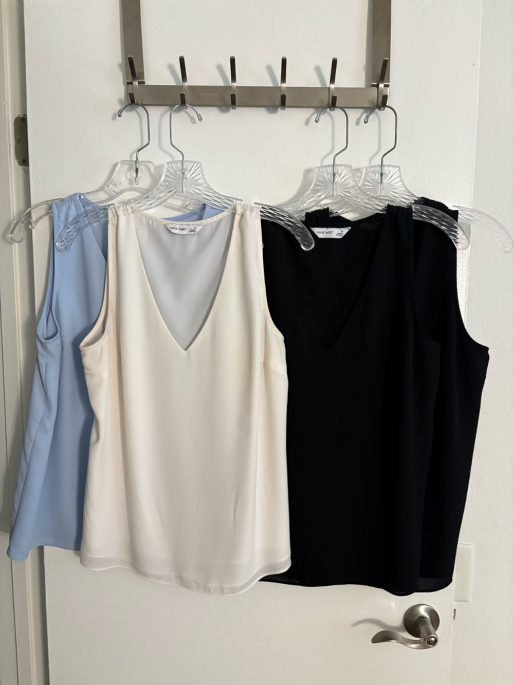Nine West Sleeveless V-Neck Camisoles - Light Blue, Cream, Black (2)